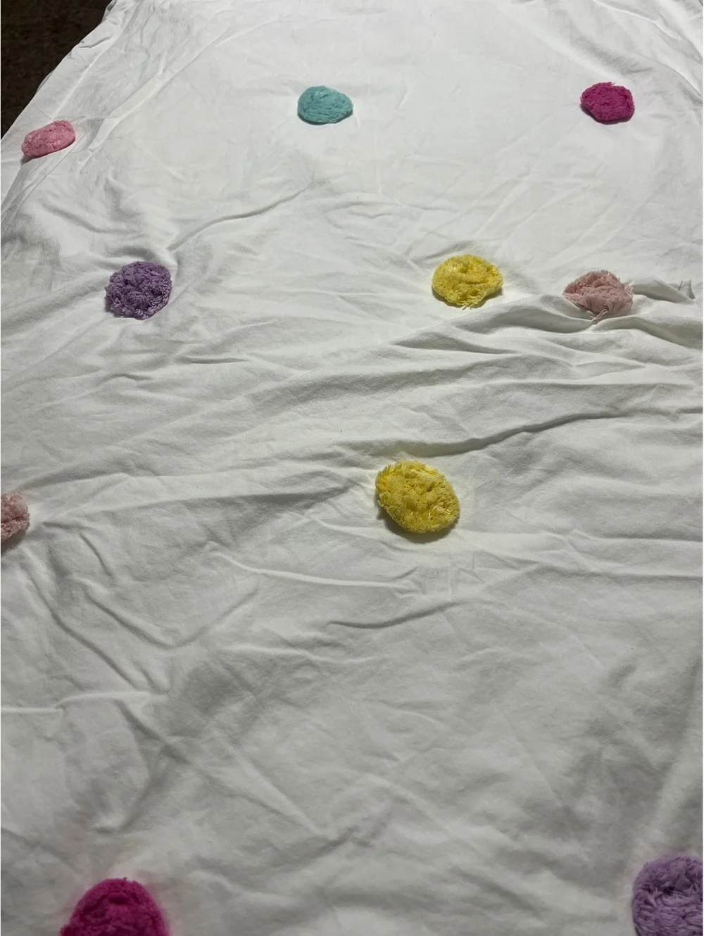 Pottery Barn Kids White Cotton twin duvet cover with Colorful Pom Pom Accents